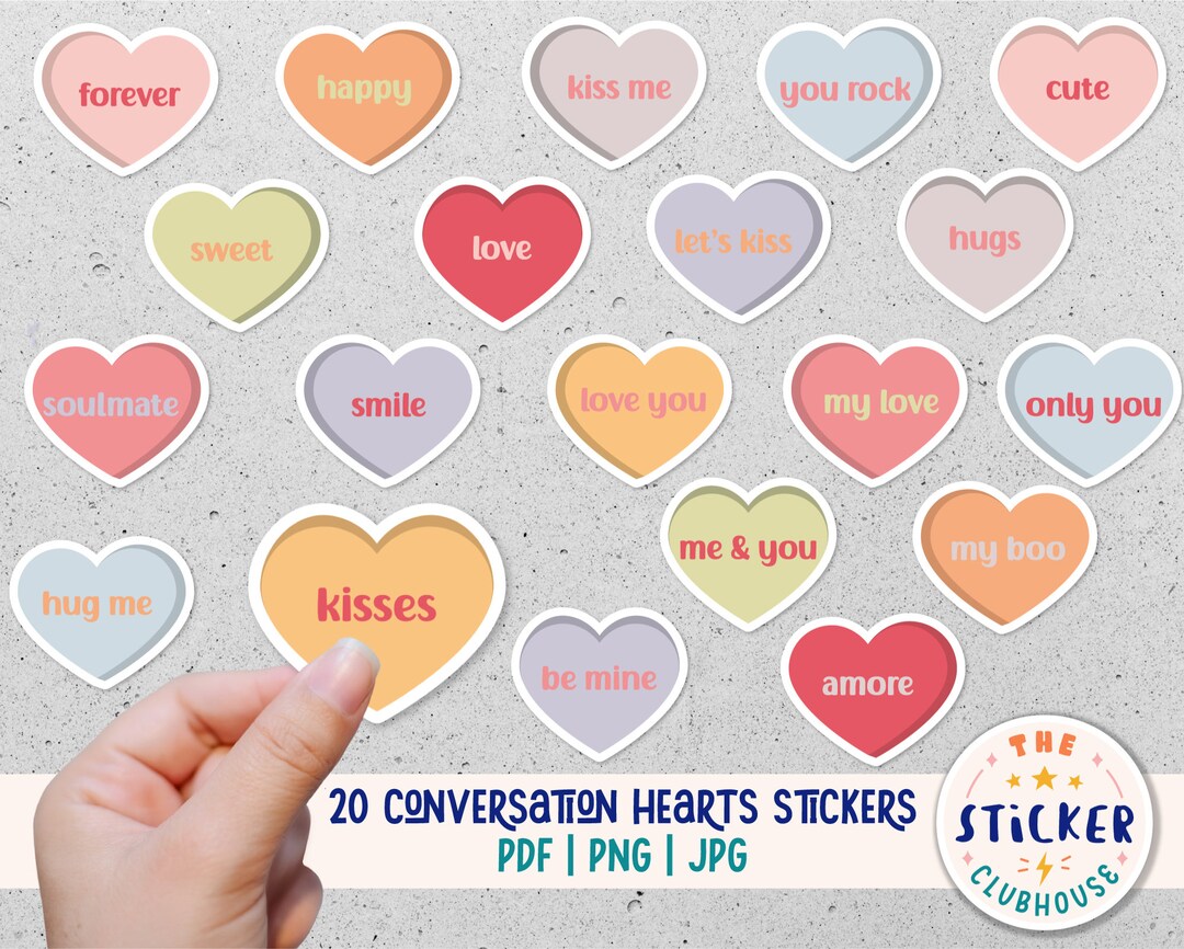Printable Conversation Hearts Stickers Valentines Candy Etsy