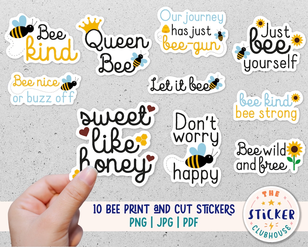 Bee Sticker Bundle | Bumble Bee Print and Cut Stickers | Cute Bee ...