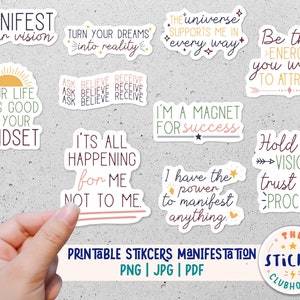 Printable Manifestation sticker bundle | Manifestation stickers | Law of attraction stickers | Manifestation journal | Manifestation quotes