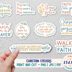 Inspirational Christian Sticker Set | Bible Journal Accessories | Scripture Quotes | Printable Religious Sticker Bundle | Print and cut