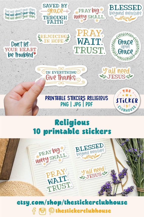 Printable Religious Stickers Religious Sticker Bundle Bible Stickers Faith  Stickers Christian Stickers Print and Cut Stickers 