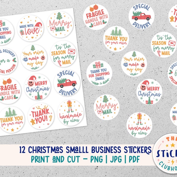 Christmas Gift Stickers printable | Printable Retro Christmas Stickers Round print and cut | Christmas Stickers Bundle | Christmas labels