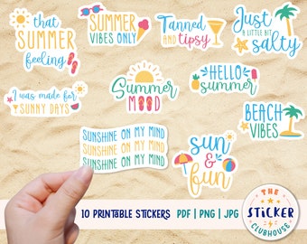 Summer Stickers printable  | Print and cut stickers | Planner stickers | Summer Printable Sticker Pack | Summer vinyl stickers