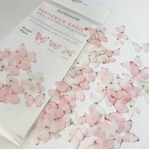 100 vorgestanzte Essbare Mini Schmetterlinge aus Oblaten in Pastell Rosa und Weiß