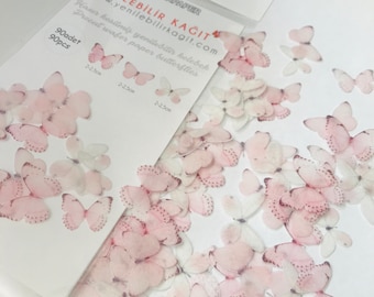 Precut 100pcs Edible Wafer Mini Butterflies - Pastel Pink and White