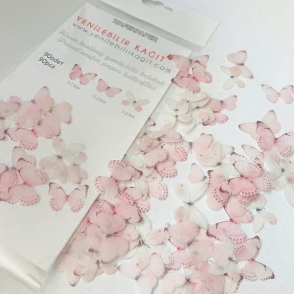 Vorgeschnittene 100 Stück essbare Oblaten Mini Schmetterlinge - Pastell Rosa und Weiß
