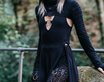 SIBERIAN SLICE || Hooded Bolero with Face Mask, Thumb Holes & Zip Collar | Warm Crop Hoody