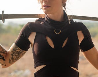 BENGALA // Top corto rave con corte de bolero de bambú // Ropa ética post-apocalíptico para mujer