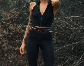 SIAMÉS // Top halter de algodón con cremallera y espalda de corsé // Top corto gótico ético Ren Faire