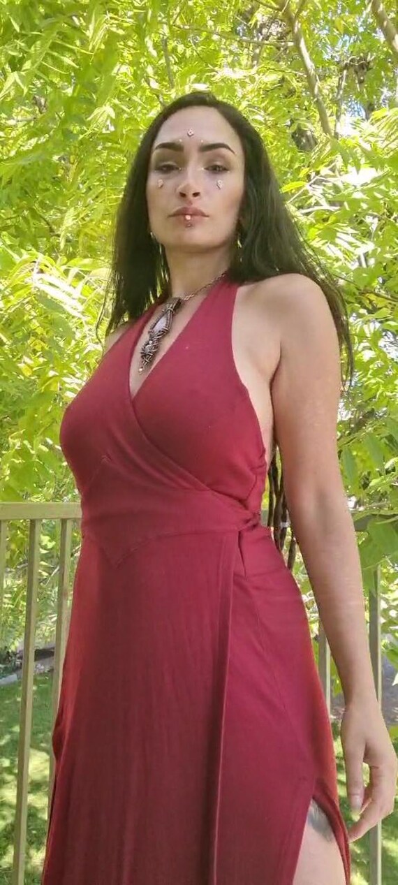 OTORONGO Bamboo Halter Neck Wrap Dress with double leg slit | Ethical Plus  Size