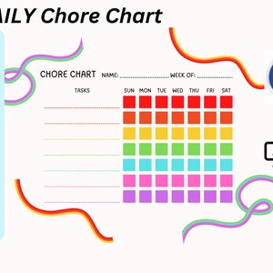 Kids Chore Chart, Cleaning Tracker, Chore Chart for Kids