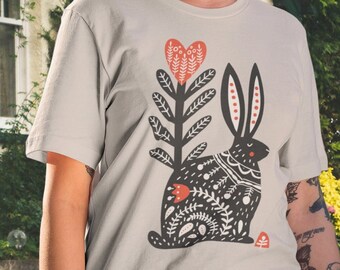 Easter bunny shirt - Folk art Easter shirt - Woodcut bunny shirt - Folk art bunny shirt - Easter shirt - Spring bunny shirt - Bunny shirt