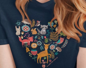 Cute fall shirt V-neck - Fall V-neck shirt - Cute animal shirt V-neck - Hello Fall V-neck - Woodland creatures V-neck - Forest animals tee