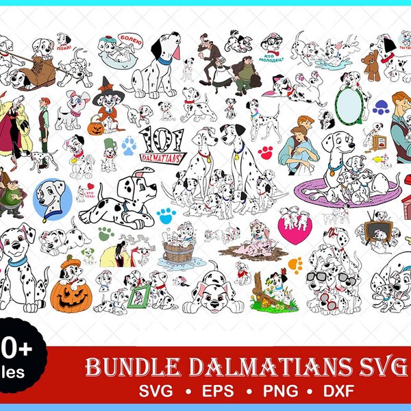 Dalmatians Svg PNG Bundle, Dalnations Clipart, Dalmations Dogs PNG, Cruella PNG, Cruella clipart, birthday