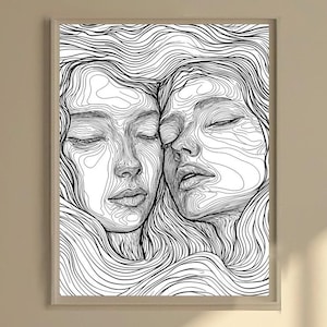 Woman Face Line Drawing | Abstract Female portraits Printable |  Line Art Face Wall Art | Minimalist Female sketch | Digital Download