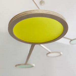 Large Mid Century Kinetic Mobile Sculpture. Wooden Adult & Baby Mobile, Acrylic Hanging Art