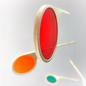 Large Mid Century Kinetic Mobile Sculpture. Tall Adult & Baby Nursery Mobile in Rainbow Acrylic