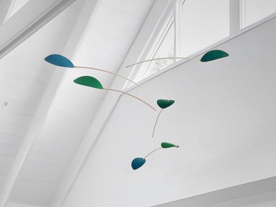 Large Kinetic Mobile: Wooden Hanging Leaf Sculpture, Mid Century
