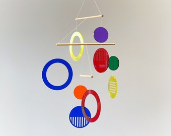 Rainbow Hanging Mobile. Adult & Baby Mobile, Nursery Crib Mobile. Mid Century Modern, Geometric Suncatcher Pride Art. LUNA, The Illuminist