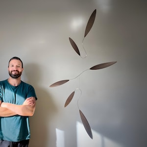 Curved Walnut Mobile | Large Hanging Mobile Sculpture | Mid Century Wooden Wall Art