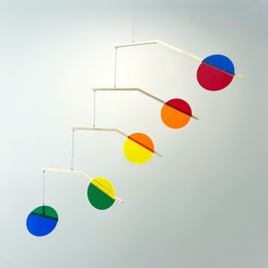 Rainbow Kinetic Mobile Sculpture Mid Century Modern Art, Adult & Baby Mobile. Acrylic Abstract Art Hanging Mobile - Prism The Illuminist