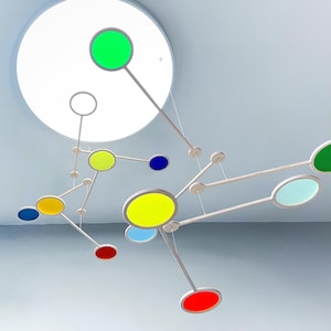 Large Kinetic Mobile Sculpture: Colorful Nursery Decor, Mid-Century Modern Art
