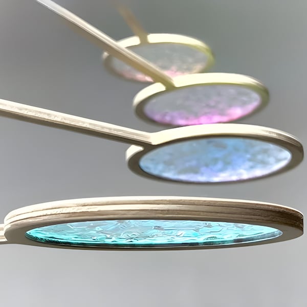Mid Century Iridescent Kinetic Mobile, Hanging Sculpture Home Decor - Dichroic Orbit