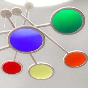 Rainbow Kinetic Mobile. Adult & Baby Mobile, Large Mid century Hanging Art Sculpture