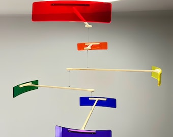 Scultura cinetica mobile arcobaleno - Arte moderna in acrilico, girandola da interni e acchiappasole