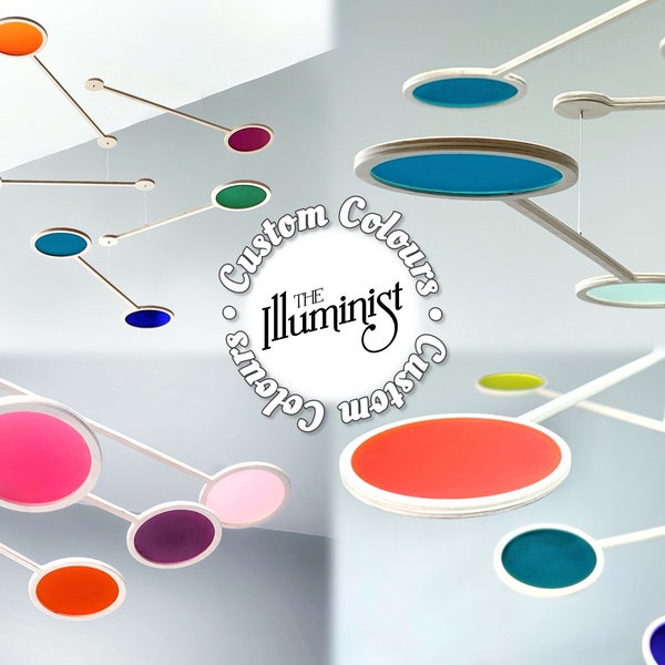 Custom Kinetic Mobile, Hanging Mobile Art, Adult & Baby Nursery Mobile. Bespoke Colours, Birch Mid Century Modern Art Orbit - The Illuminist