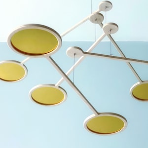 Kinetic Mobile Mid Century Modern, Adult & Baby Nursery hanging Mobile. Gold/Brass Acrylic Mirror Sculpture Art. Orbit The Illuminist