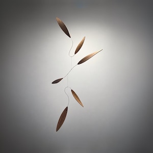 THE FALL Wooden Leaf Mobile Kinetic Sculpture, Walnut Hanging Art