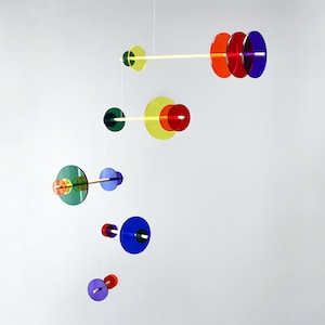 Rainbow Acrylic Kinetic Mobile Sculpture. Adult & Baby Nursery Wooden Hanging Mobile. Mondrian Bauhaus Modern Art. ECLIPSE -The Illuminist