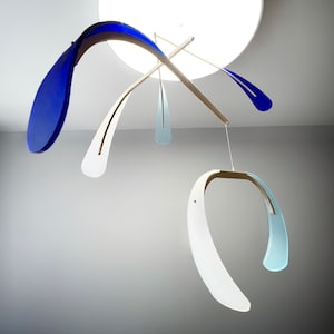 Large Kinetic Mobile Sculpture. Mid Century Modern Hanging Art. Adult & Baby Nursery Mobile, Blue Bloom, The Illuminist