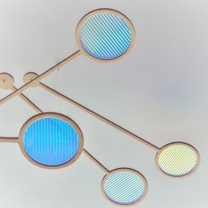 Reeded Dichroic Orbit Mobile - The Illuminist - Mobiles Kinetic Mobile Kinetic Art  Kinetic Sculpture Crib Mobile Baby Mobile Nursery Mobile Mobile Art Mid Century Art  Mid Century modern Calder mobile mobiles for adults furniture and decor Hanging