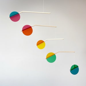 Retro Rainbow Kinetic Mobile Sculpture Mid Century Modern Art, Adult, Baby Mobile. Matt Acrylic abstract Hanging Mobile Prism The Illuminist