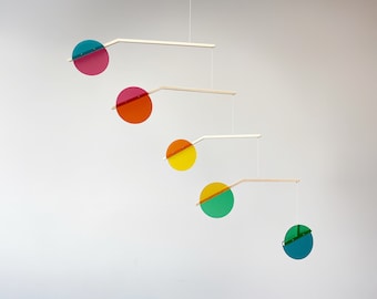 Retro Rainbow Kinetic Mobile Sculpture Mid Century Modern Art, Adult, Baby Mobile. Matt Acrylic abstract Hanging Mobile Prism The Illuminist