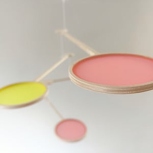 Kinetic Mobile Sculpture, Adult & Baby Nursery. Pink Yellow Mid Century Modern Hanging Art. Orbit, The Illuminist