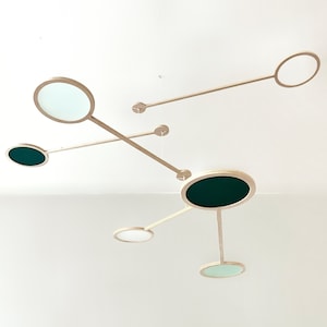 Green Kinetic Mobile Sculpture: Mid Century Modern Nursery Art
