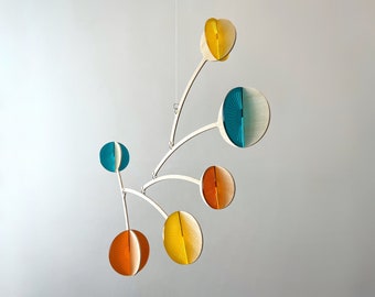 Hanging Kinetic Mobile Art, Adult & Baby Nursery Mobile. Mid Century Modern Mobile, Retro Funky Home Decor - Moon, The Illuminist