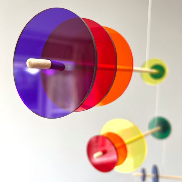 ECLIPSE Hanging Rainbow Mobile Kinetic Sculpture, Circles Modern Art