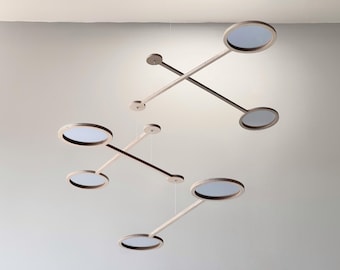 Orbit mobiel | Grote moderne kunst uit het midden van de eeuw met hout en spiegel