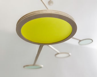 Large Kinetic Mobile Sculpture, Adult & Baby Nursery Modern Mobile. Mid Century Calder Hanging Art. Yellow Green Orbit, The Illuminist