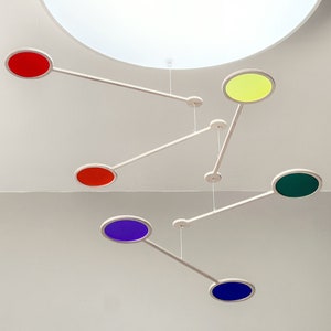 Rainbow Pride Kinetic Mobile Sculpture: Mid Century Modern Nursery Art