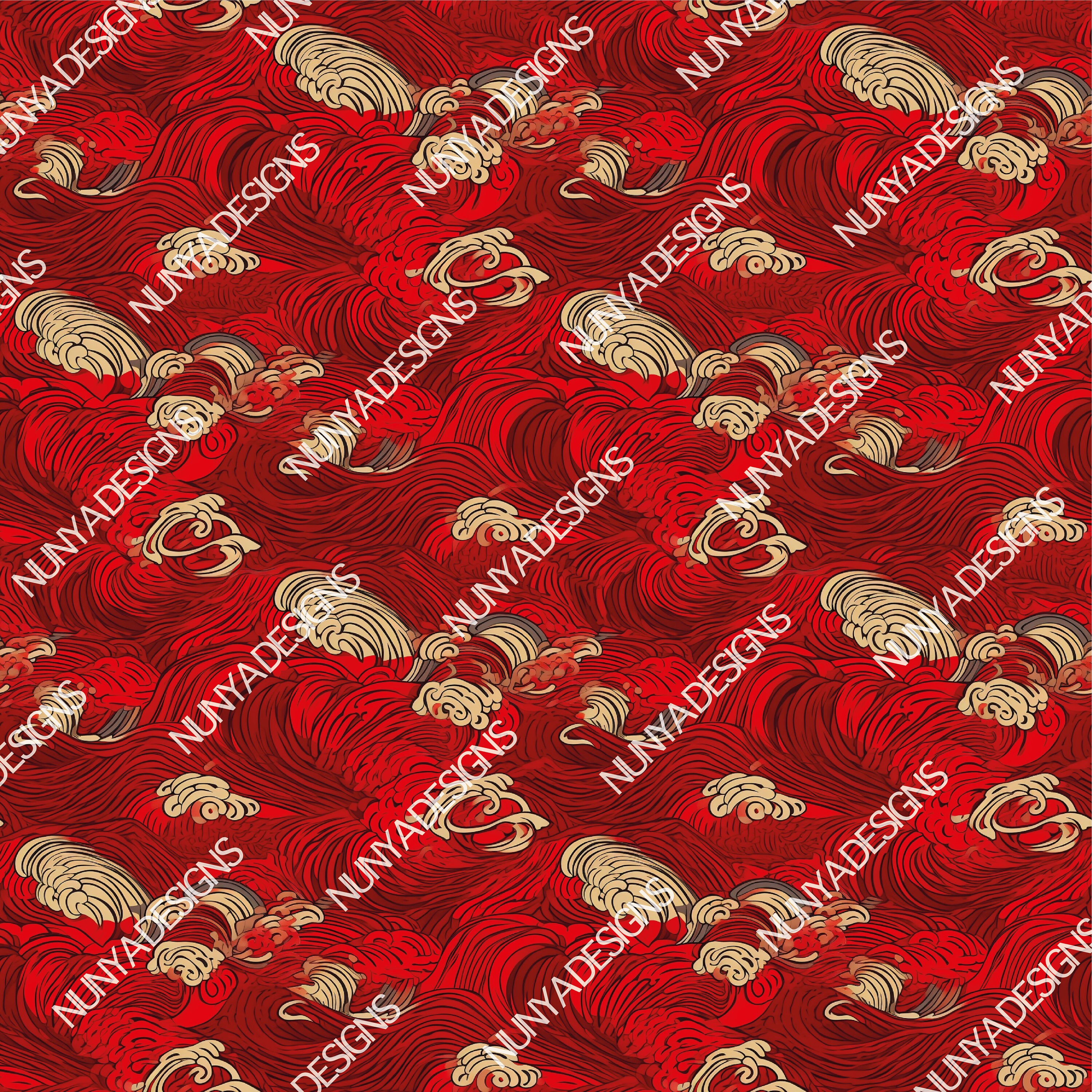 10x Red Japanese Waves Seamless Pattern Set - 10 Designs - Digital