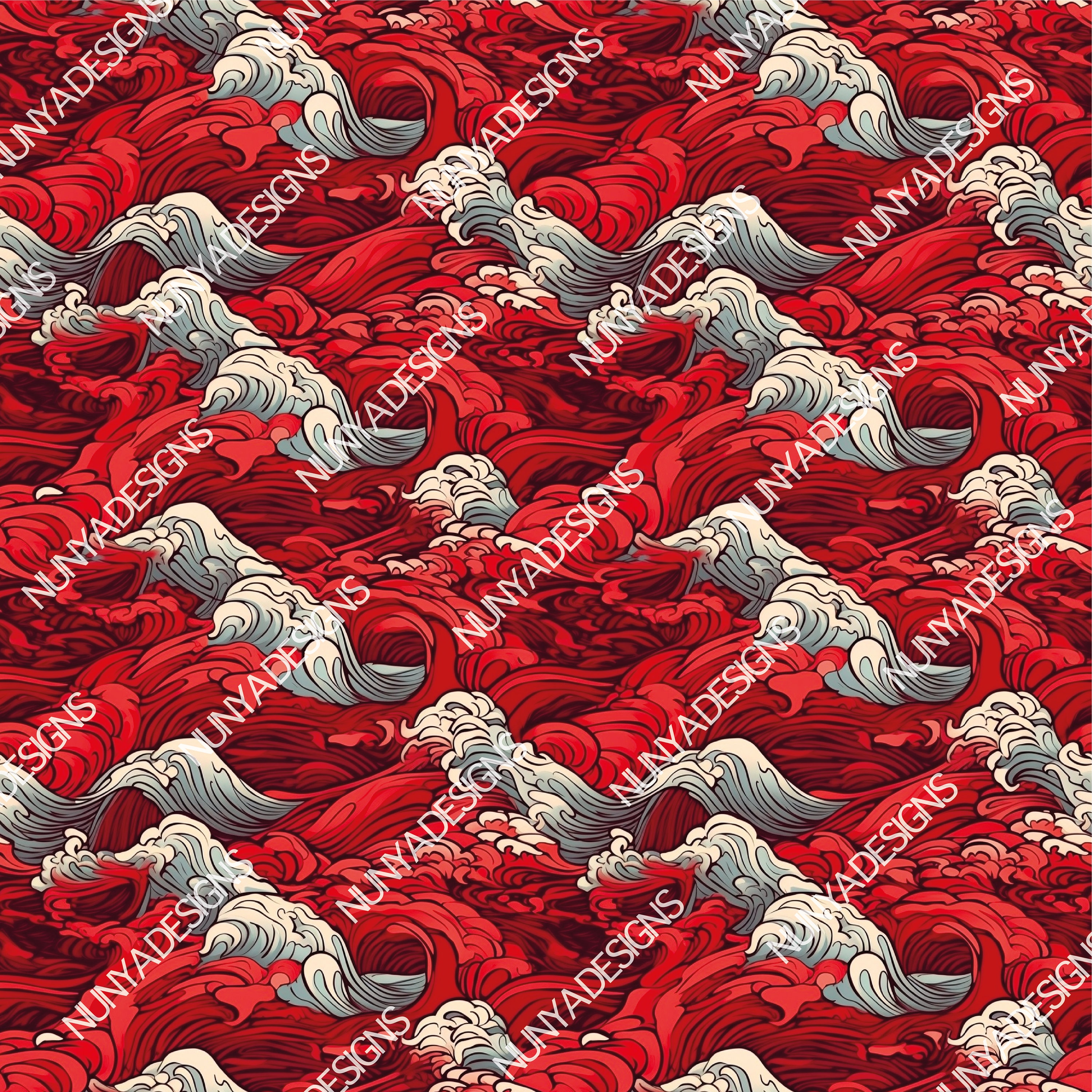 10x Red Japanese Waves Seamless Pattern Set - 10 Designs