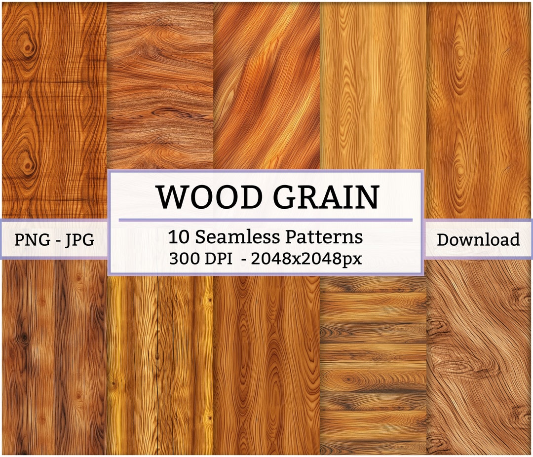 10x Natural Wooden Grain Seamless Pattern Set - 10 Designs Digital ...