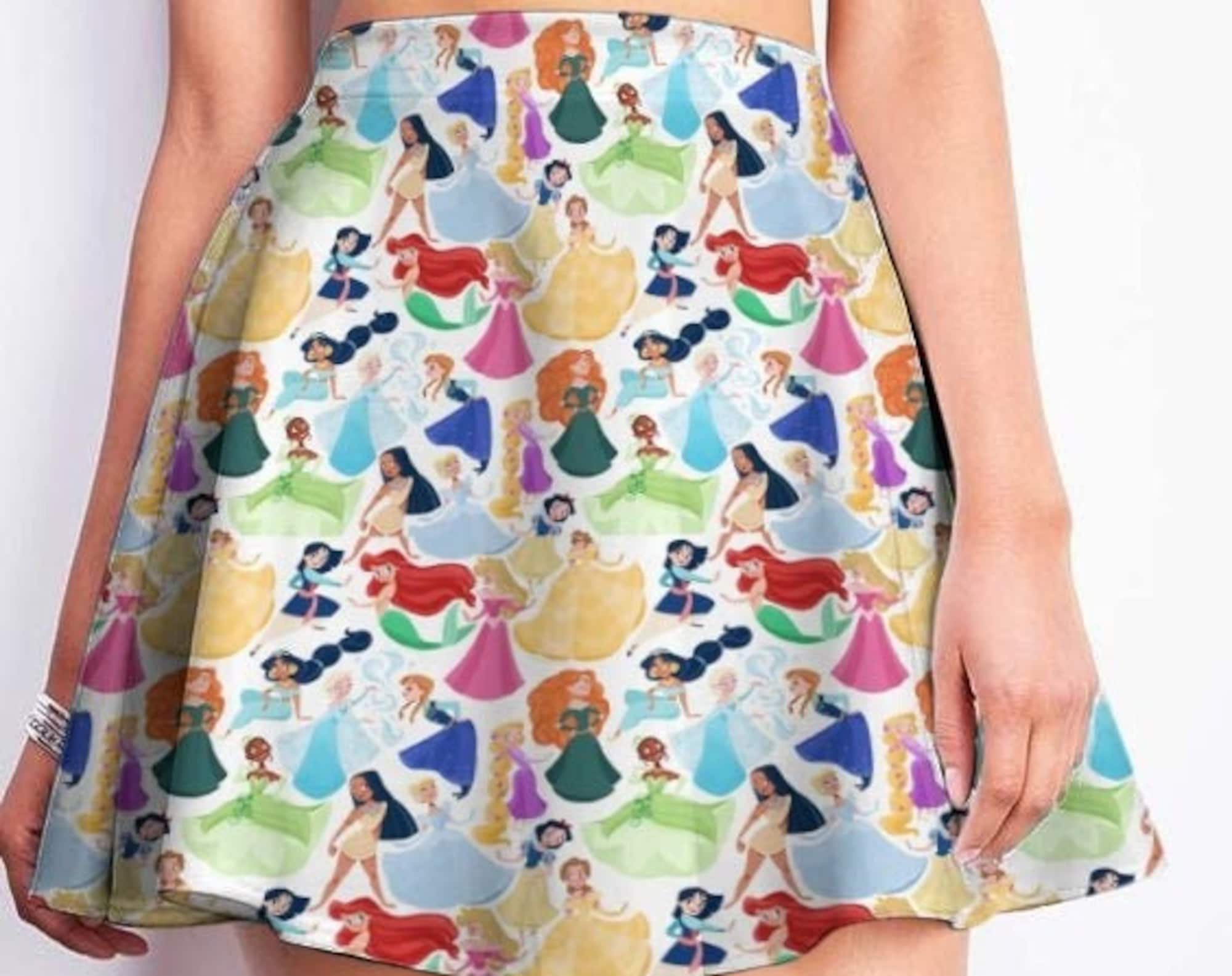 All Disney Princesses Pattern | Cartoon Vacation Outfits/Clothes | Cute Summer High Waisted Skater/Circle/Flowy Skirt/Dress Women Girls
