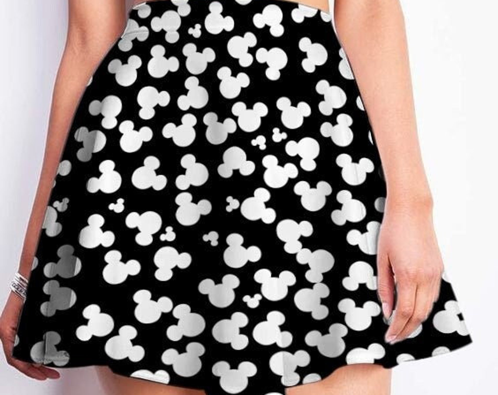 Discover White Mickey Head On Black Cute Disney Cartoon Summer Vacation Outfits High Waisted Skater Circle Flowy Skirt Dress Clothes Women Girls