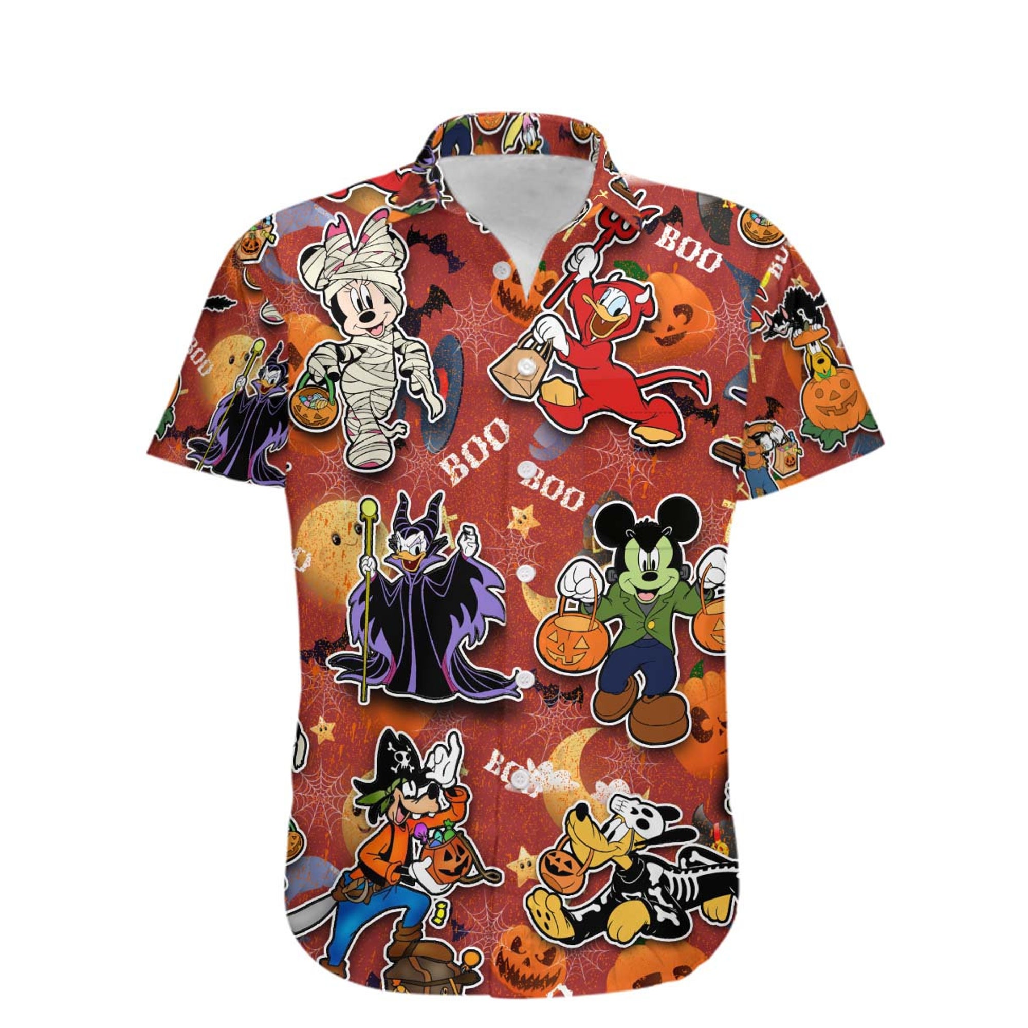 Mickey & Friends Orange Pattern Disney Hawaiian Button Down Shirt